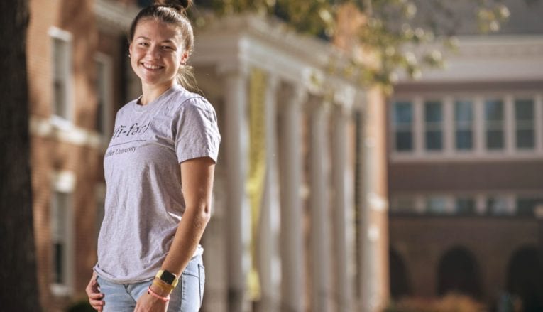 Student on Pfeiffer campus