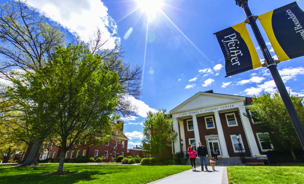 Students walking on Pfeiffer University campus